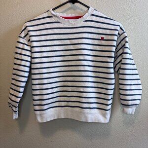 Monoprix Teens Striped Sweatshirt Gray Navy Red Heart Size 10
